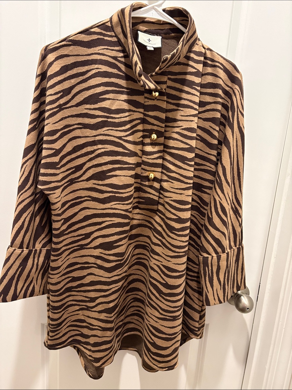 Tuckernuck Brown and Black Tiger-Stripe Button Polo Tunic